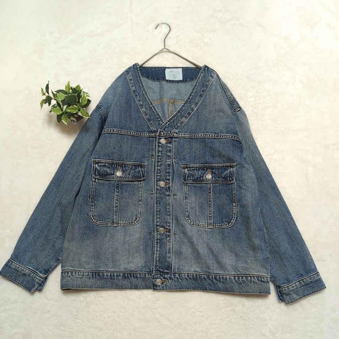 ✧極美品【カフネ】Vネックデニムジャケット38 　オーバーサイズ