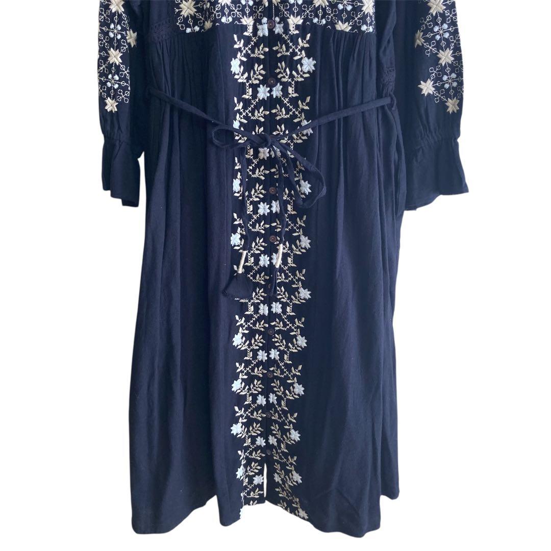 新品タグ付き✨ツハルバイサマンサモスモス 刺繍タックワンピース インド綿 長袖