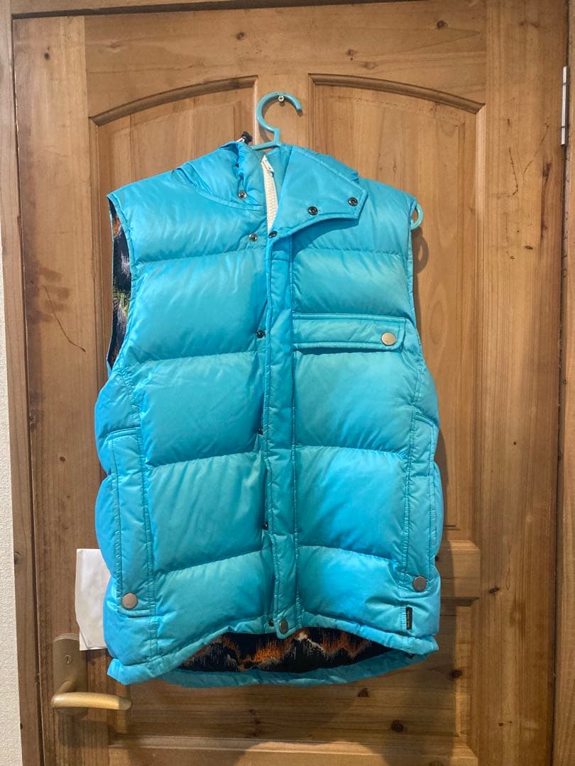 水色 フード付き ダウンベストダウン90%