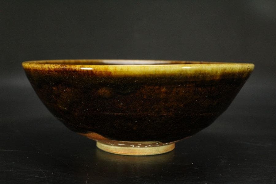 瀬戸名工 早梅亭 弘法善治(加藤善治)黄瀬戸茶碗 箱入(メ1297)