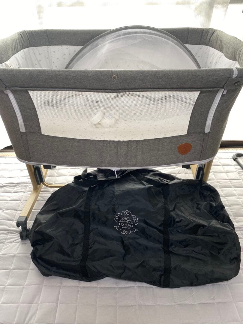 hzdmj ベビーベッド グレー色　オムツストッカー付き