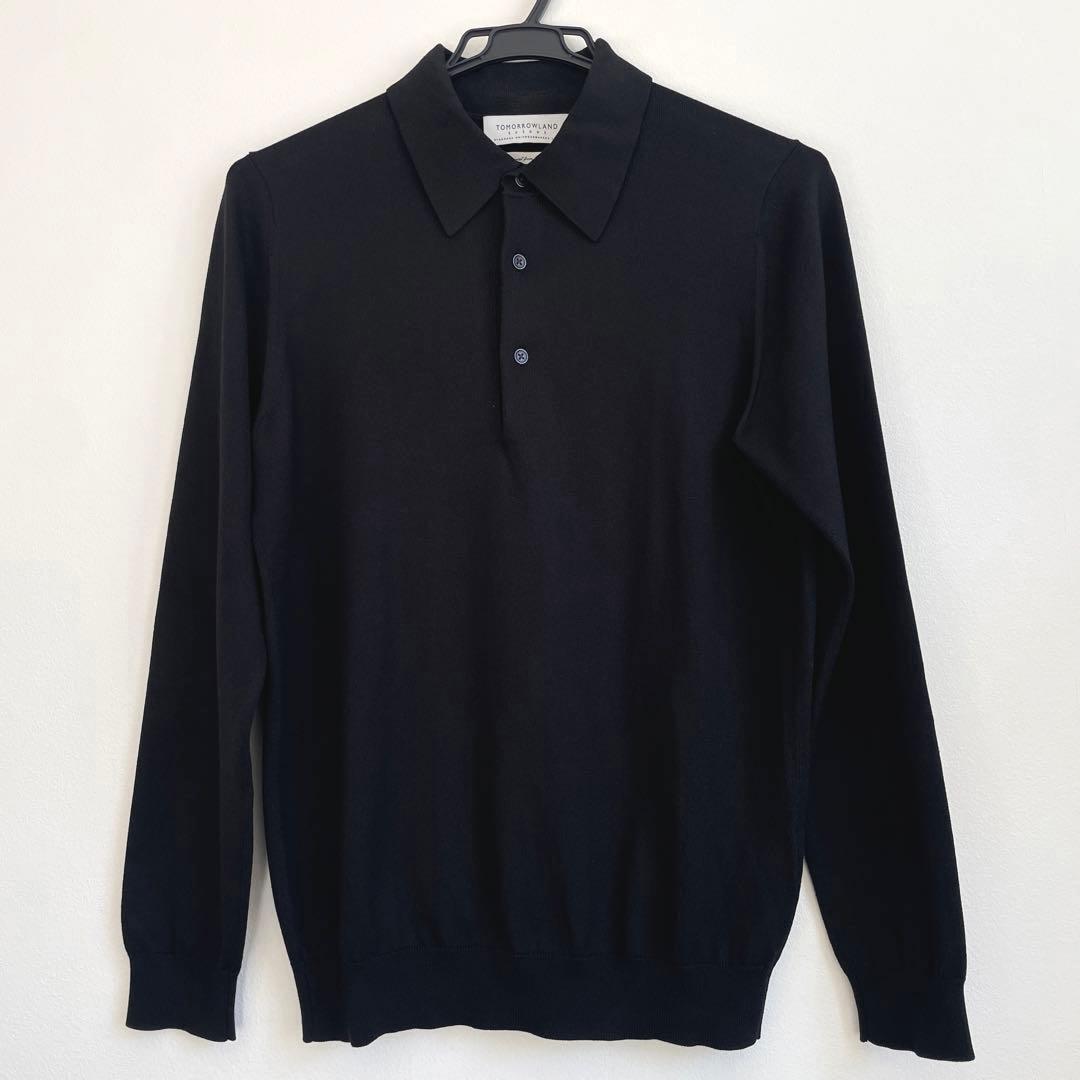 TOMORROWLAND 今期シルクコットン ニットポロシャツ黒 長袖ブラックS