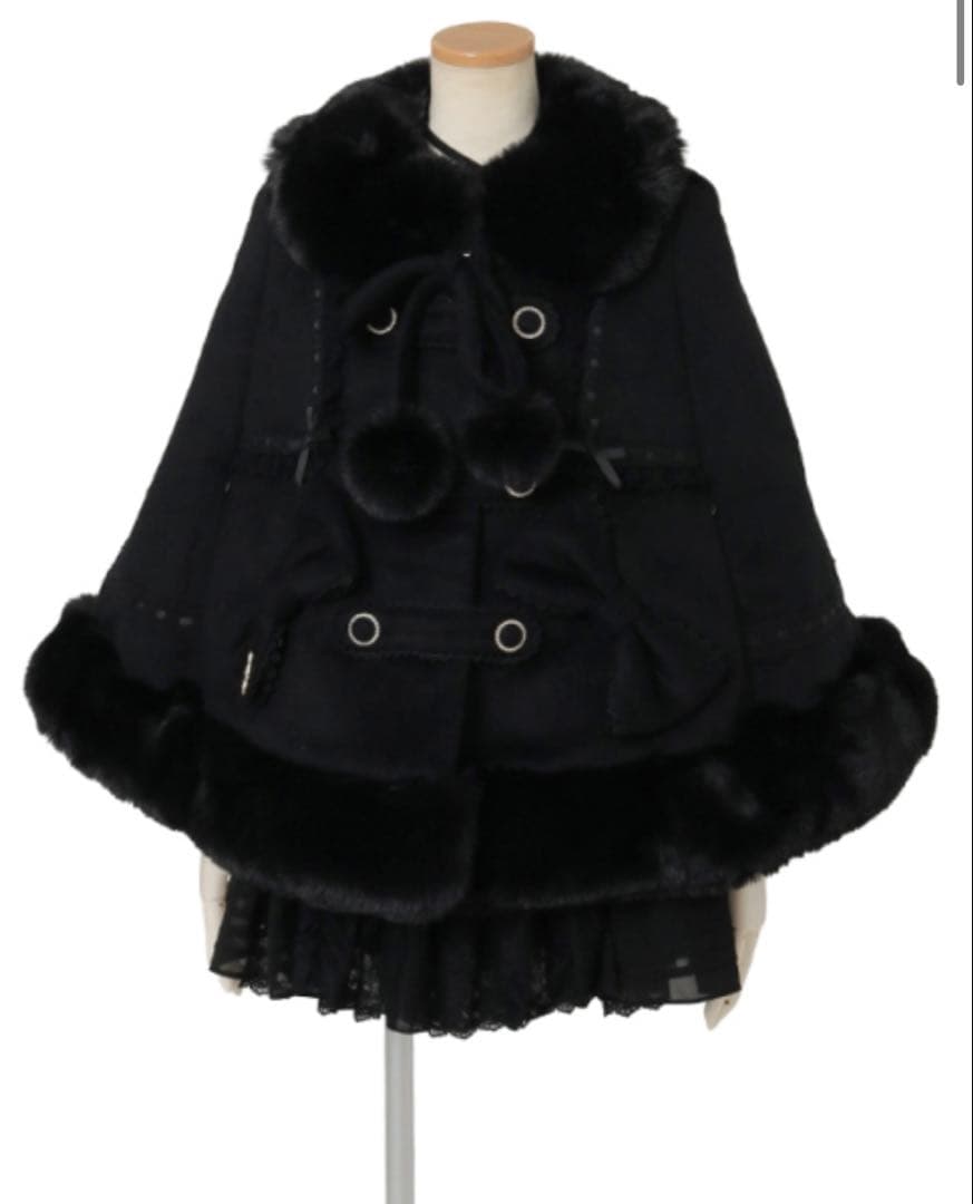 LIZ LISA シャギーツインリボンポンチョ ブラック