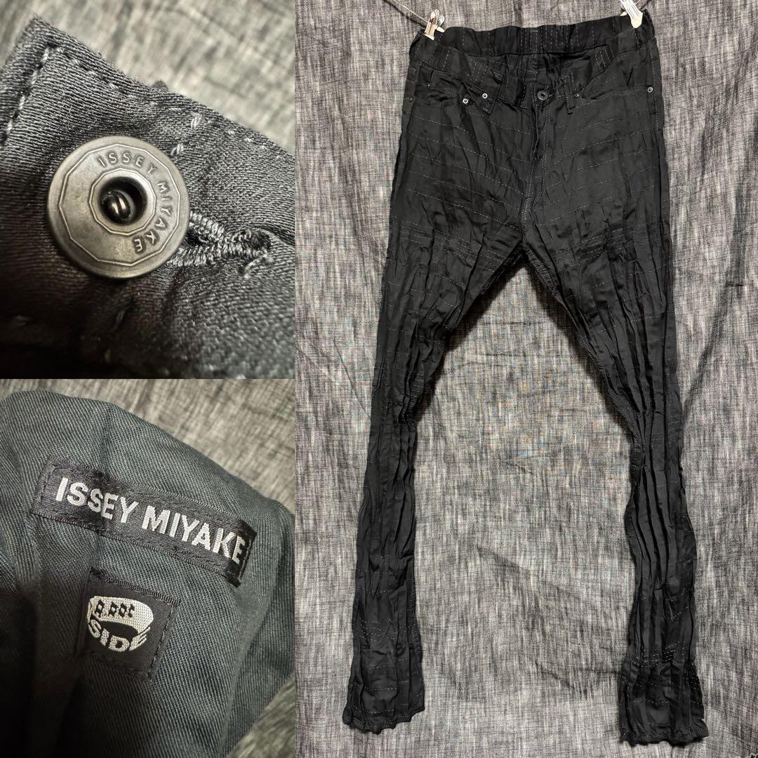 ISSEY MIYAKE シワ加工 プリーツパンツ ステッチ 刺繍　ブラック 黒