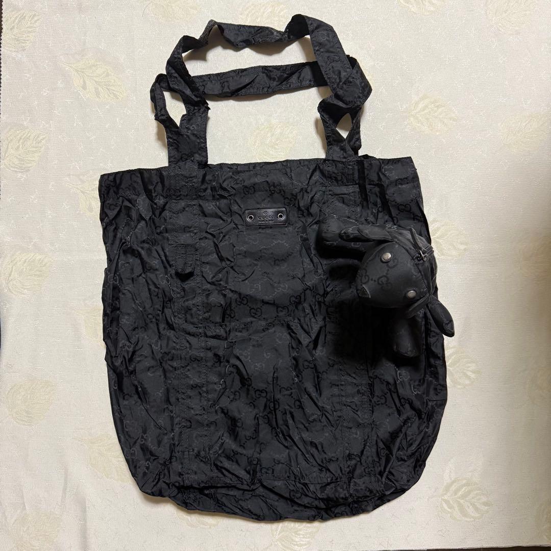 GUCCI ブラック エコバッグ 犬型ポーチ付きクマ
