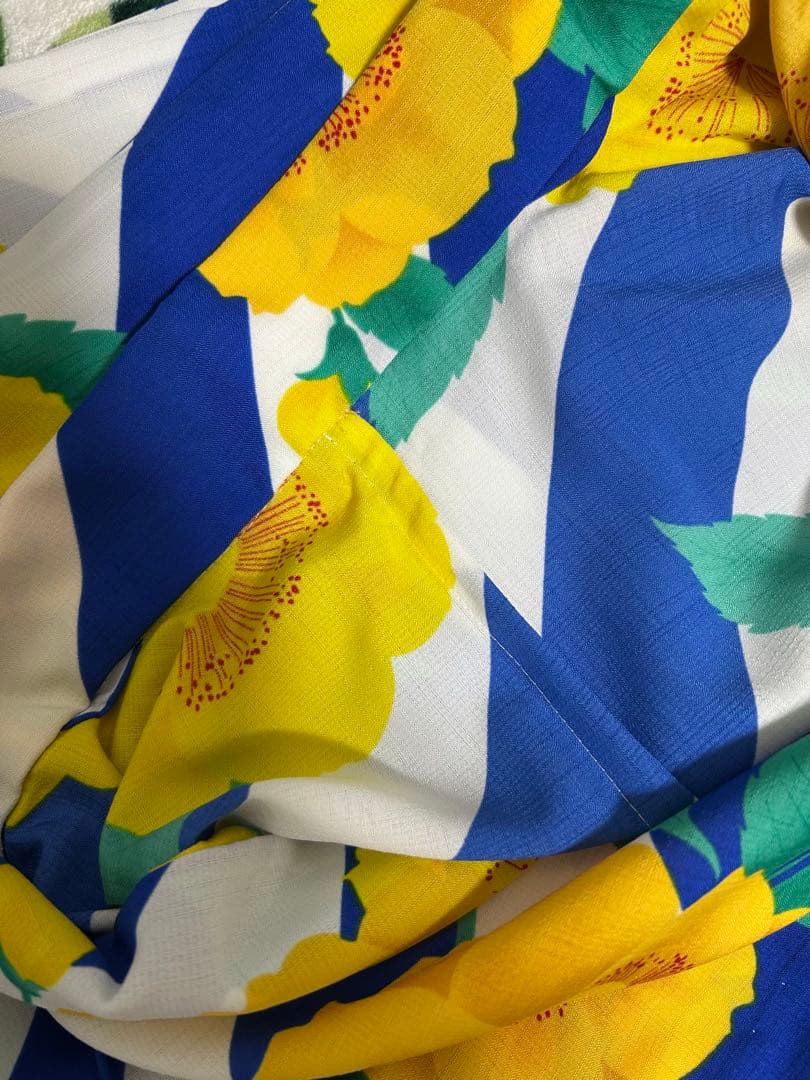 浴衣単品　撫松庵　花柄　青　白　ストライプ　黄色　セオアルファ　単衣