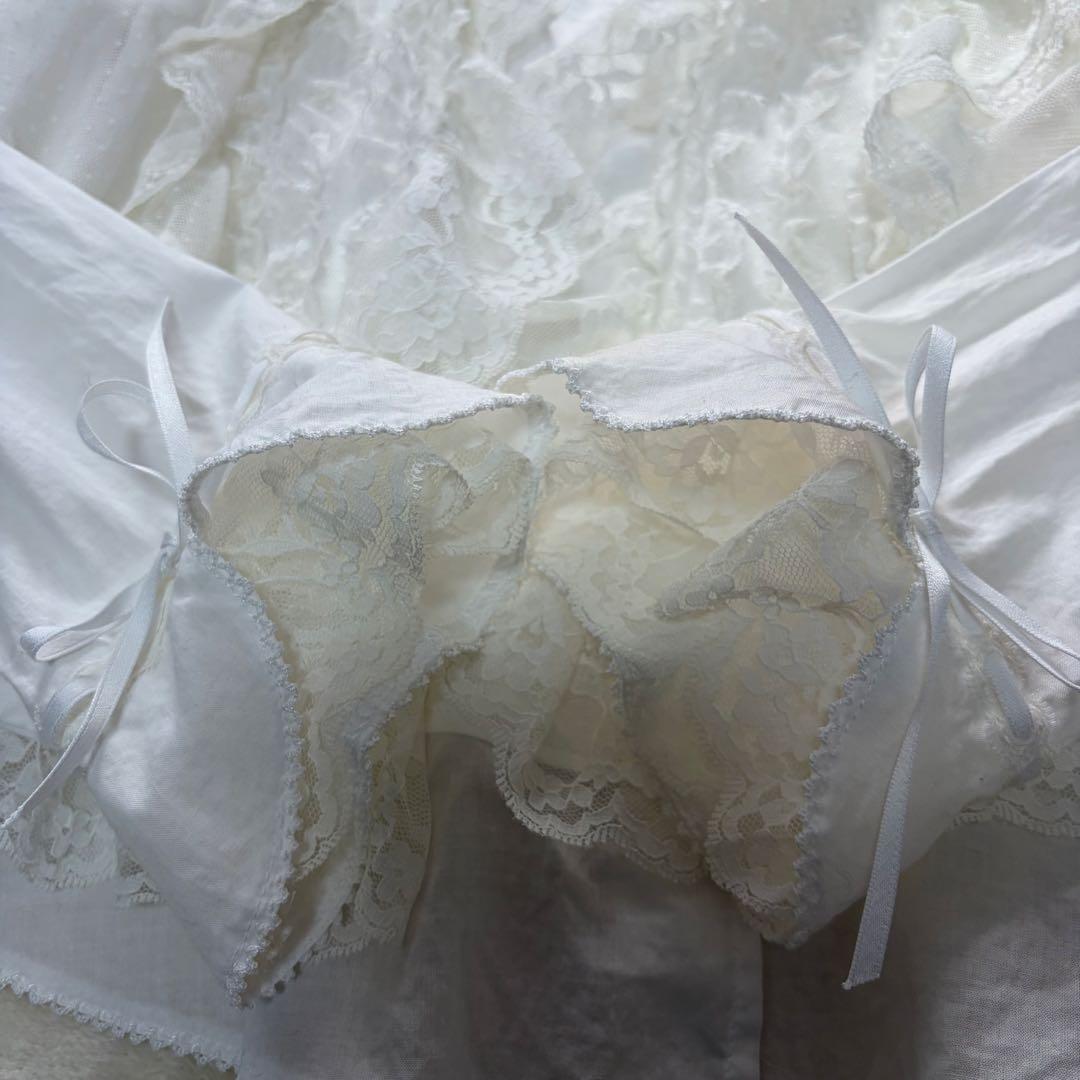 ルイスキャロル　希少　日本製　ドットチュール重ね　ローンフリルブラウスL15