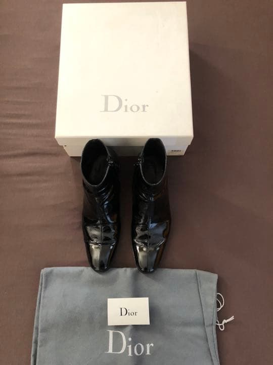 【1/4迄・美品】ディオールオム　エディ期　エナメルブーツ　黒　カード・箱付