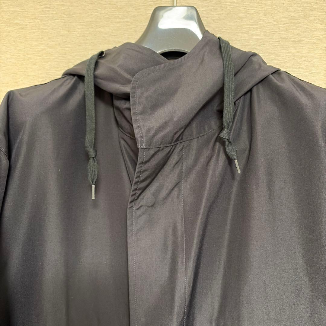 蕎*人様 COMOLI 17ss シルクフーデッドコート　navy