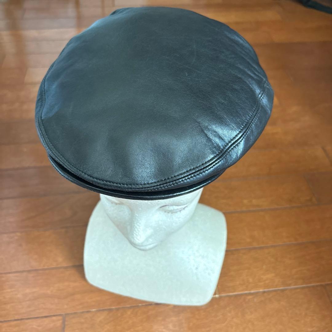 美品 GUCCI 本革 羊革 ハンチング イタリア製 ブラック XL