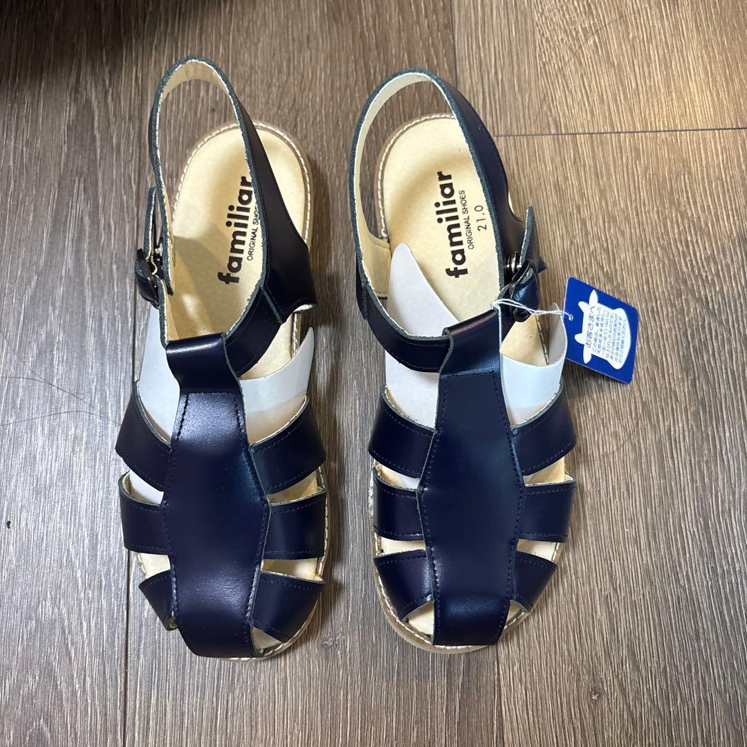 familiar サンダル 21cm ネイビー/ホワイト 箱付き