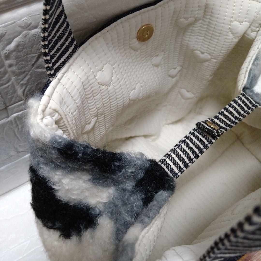 お*ん様 コヤンイサムチョン☆スクエアトートバッグ　デニム＆もこもこボア　ふてに