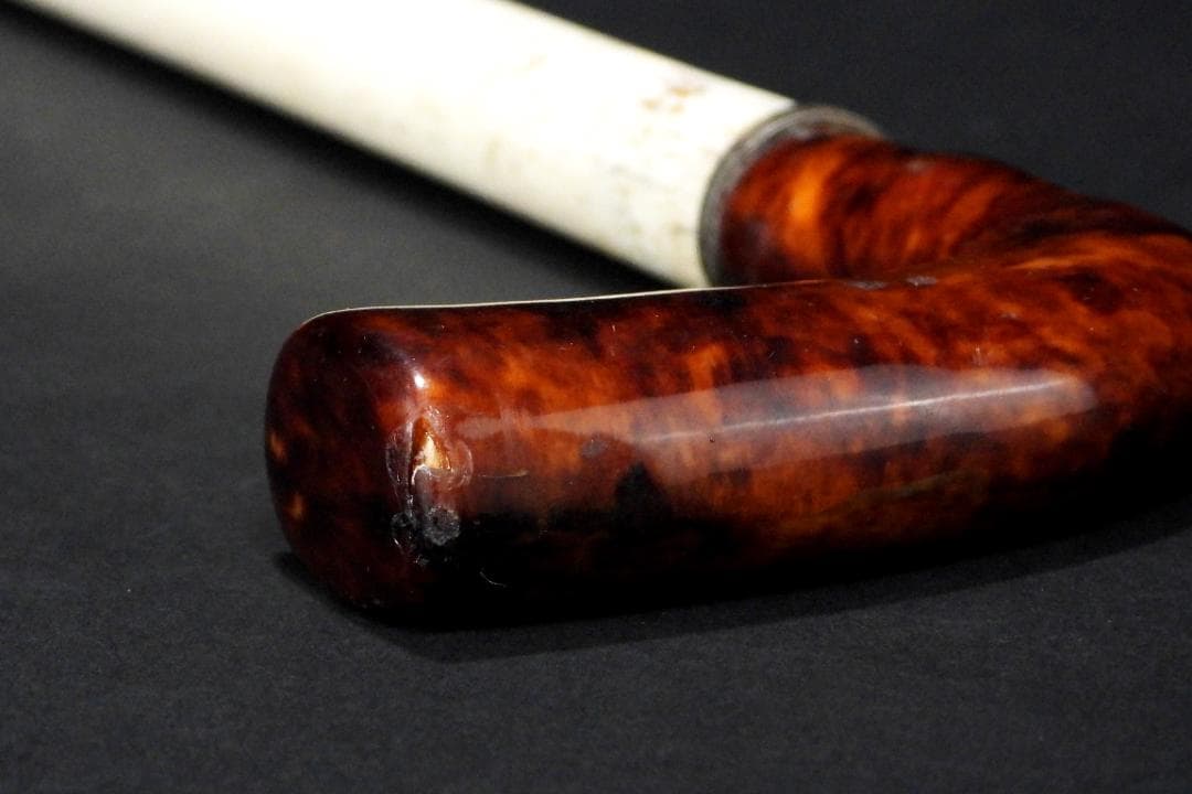 中国美術 時代物 老獨角鯨 歯牙 一角鯨 本鼈甲 杖 本物/長さ約90cm