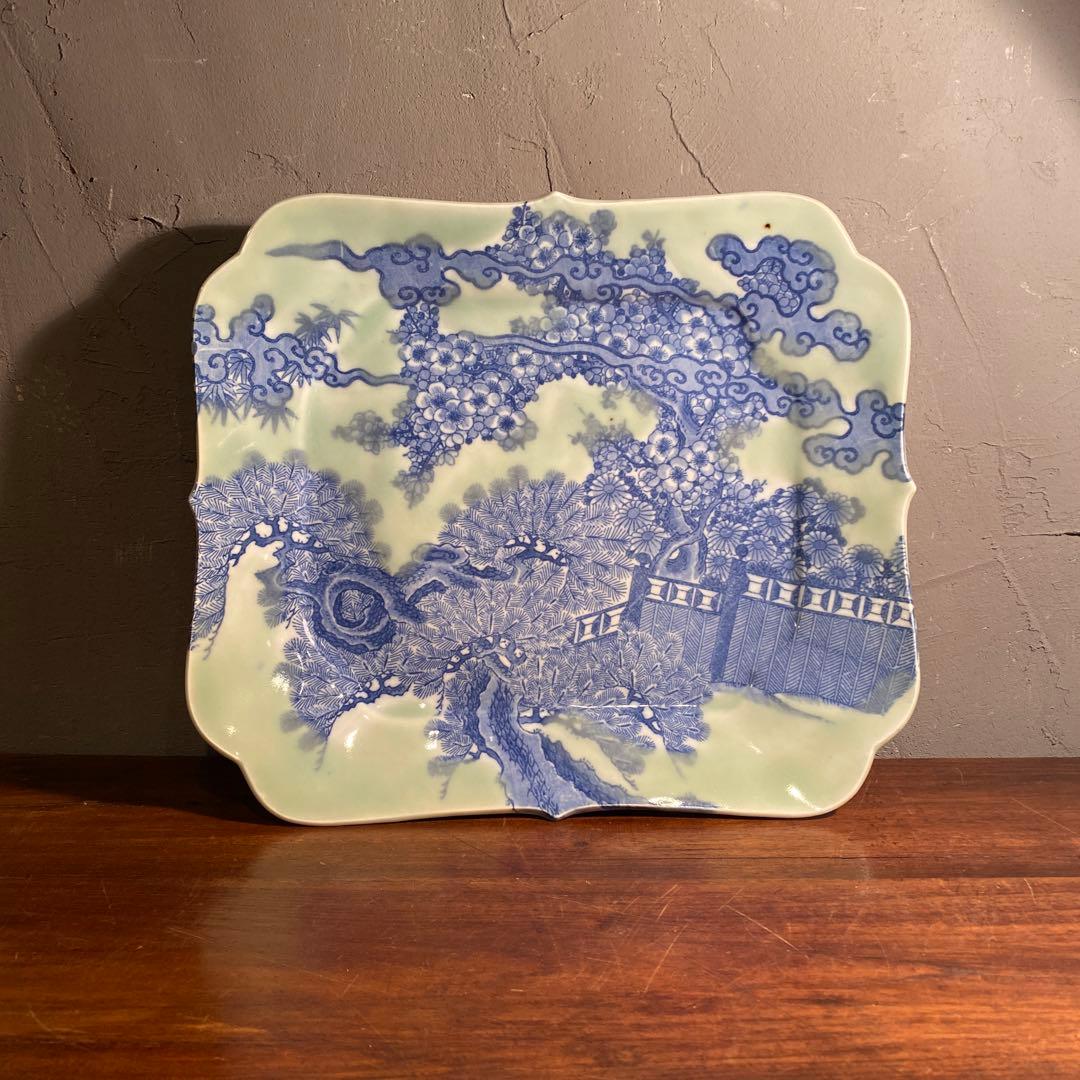 明治 印判 骨董品 八角大皿 松竹梅 稀少 36cm 美術品 コレクション