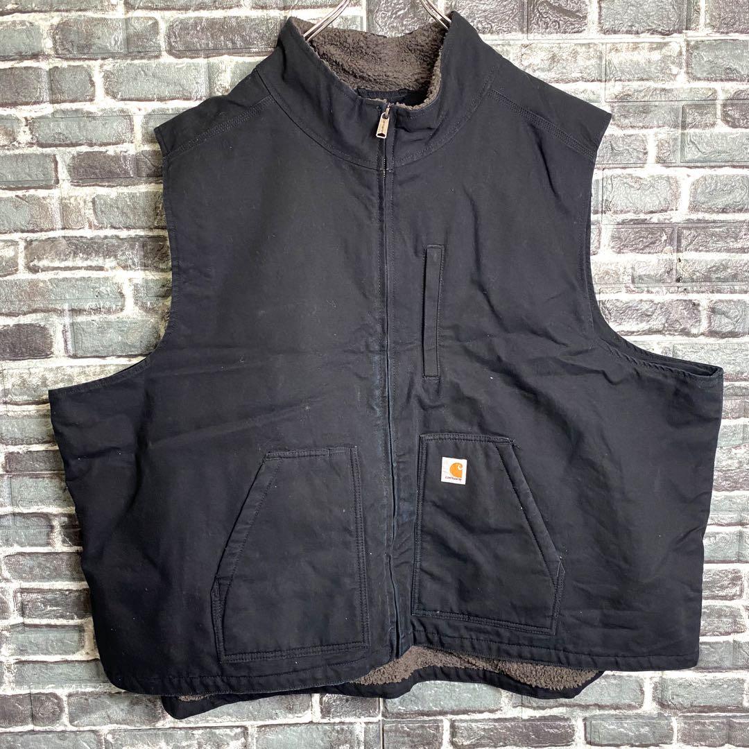 カーハート☆ダックベスト 裏ボア ブラック 黒 ビッグシルエット 古着 gw8