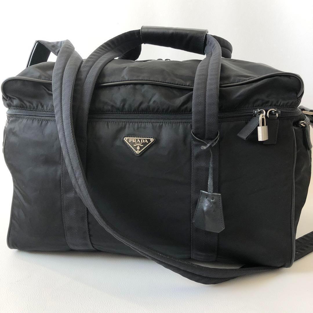 【希少】美品 プラダ ボストンバッグ 2way 三角ロゴ ナイロン 南京錠　黒
