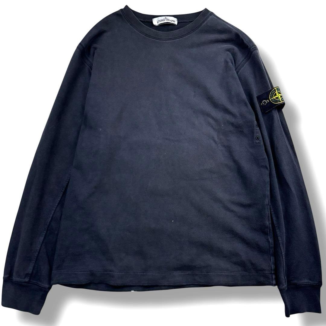 ストーンアイランド クルーネック 長袖 シャツ ワッペン ブラック黒 S