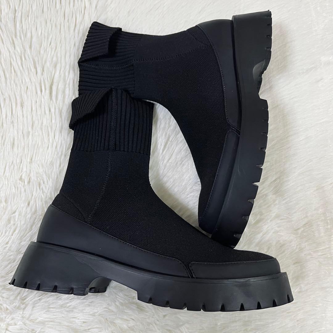 2024AW 美品 emmi 撥水 軽量 eco ニットブーツ ブラック 24