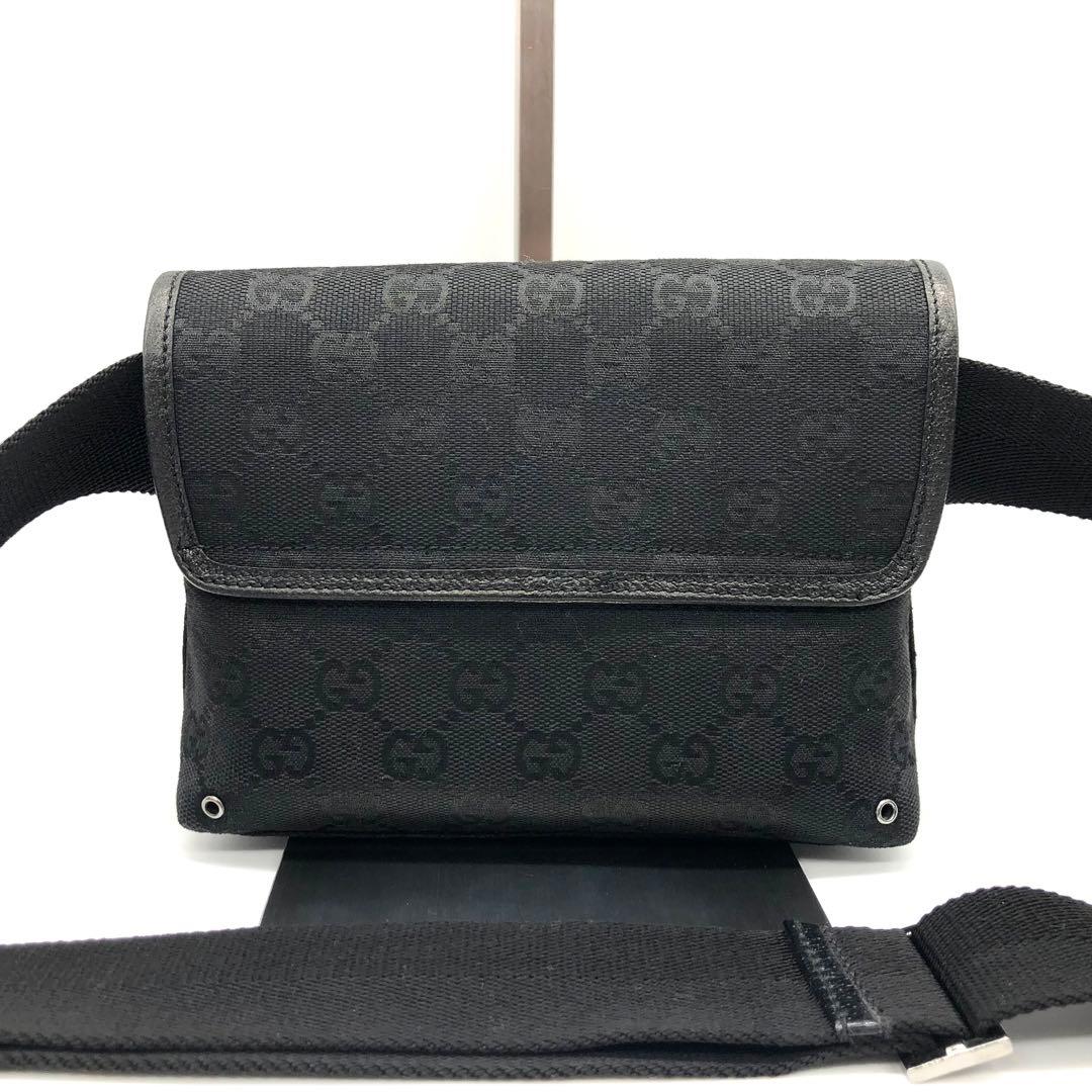 【美品】GUCCI ボディバッグ GG キャンバス レザー ジャッキー ブラック