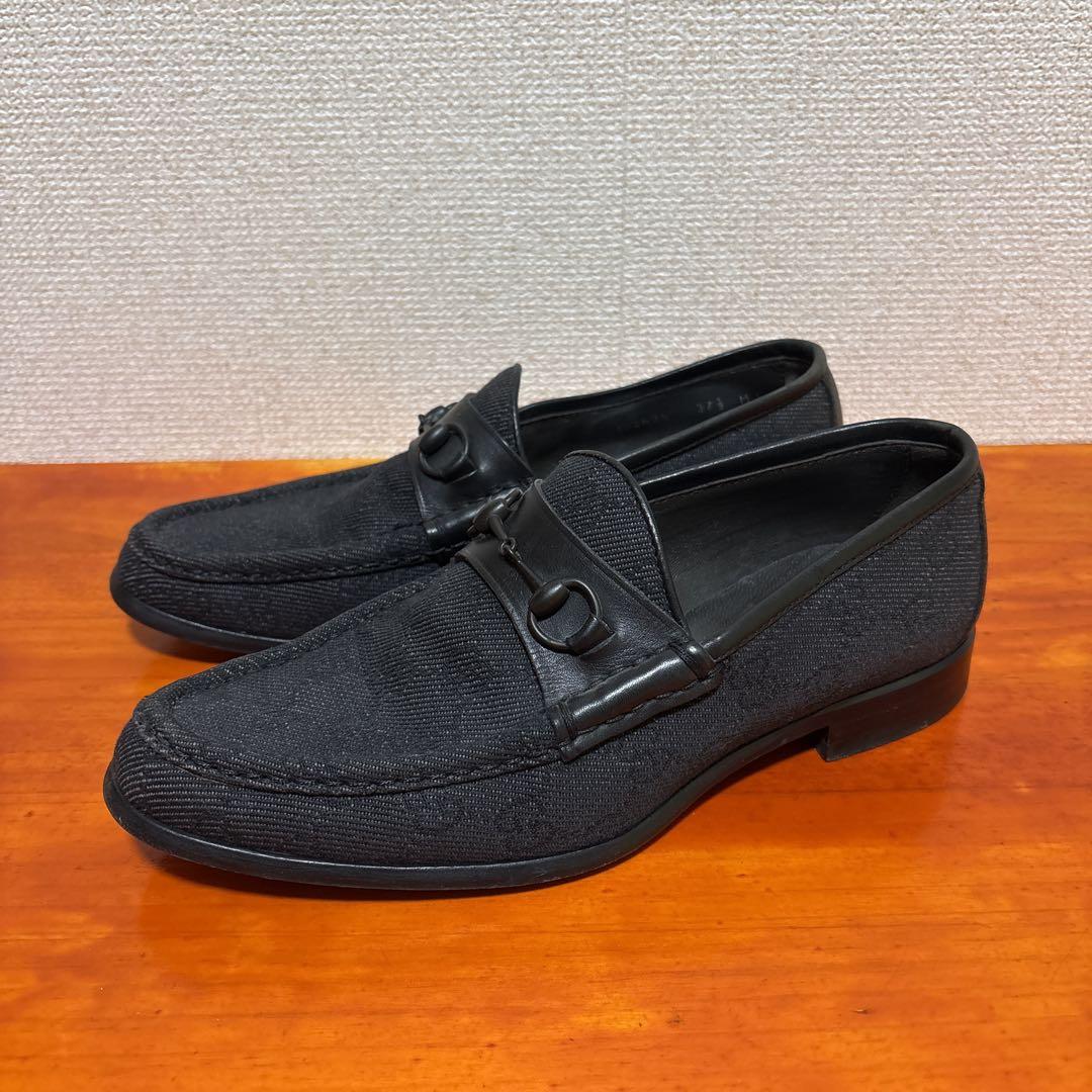 グッチ グレー ブラック 24cm 37.5 ビットローファー